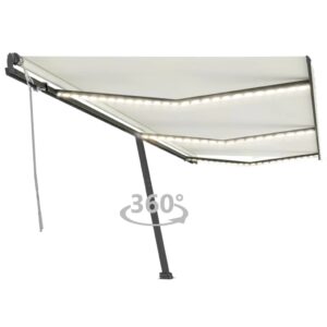 vidaXL Manuell uttrekkbar markise med LED 600x300 cm kremhvit