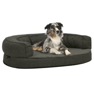 vidaXL Ergonomisk hundeseng med linutseende og fleece 75x53cm mørkegrå