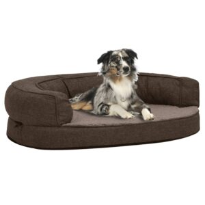 vidaXL Ergonomisk hundeseng med linutseende og fleece 90x64 cm brun