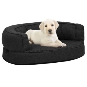 vidaXL Ergonomisk hundeseng med linutseende og fleece 60x42 cm svart