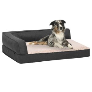 vidaXL Ergonomisk hundeseng med linutseende og fleece 90x64cm mørkegrå