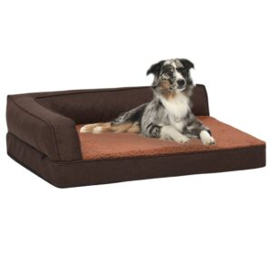 vidaXL Ergonomisk hundeseng med linutseende og fleece 90x64 cm brun