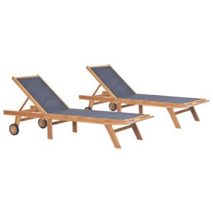 vidaXL Foldbar solseng med hjul 2 stk heltre teak og textilene