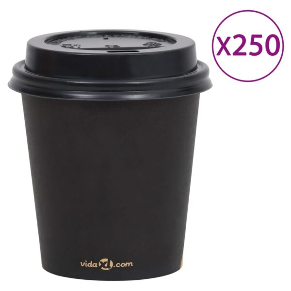 vidaXL Kaffepapirkopper med lokk 200 ml 250 stk svart