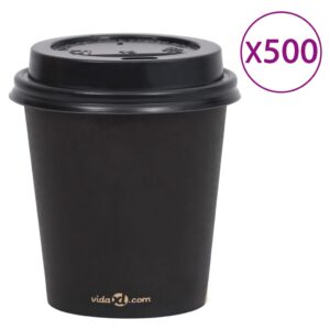 vidaXL Kaffepapirkopper med lokk 200 ml 500 stk svart