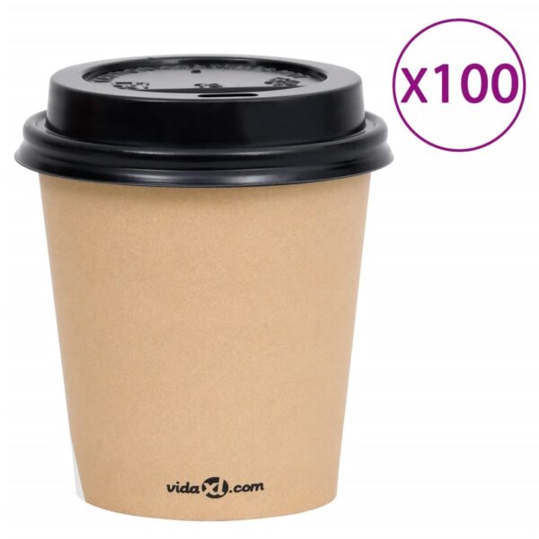 vidaXL Kaffepapirkopper med lokk 200 ml 100 stk brun