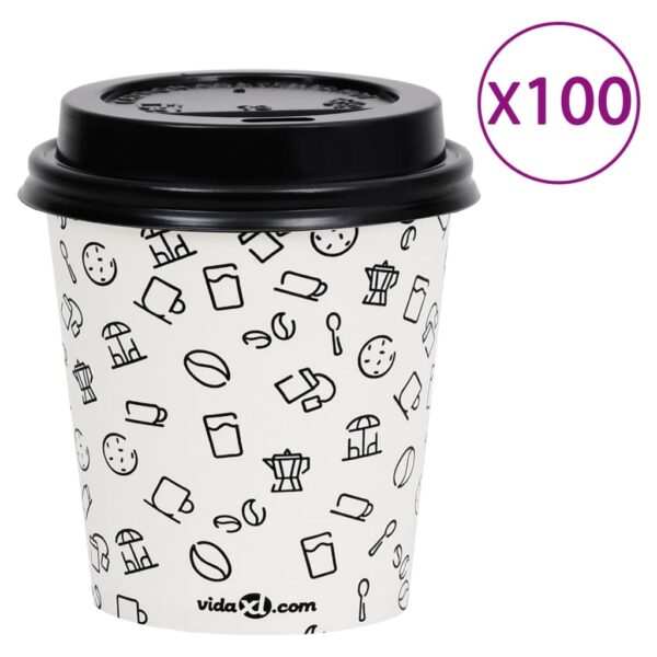 vidaXL Kaffepapirkopper med lokk 200 ml 100 stk hvit og svart