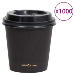 vidaXL Kaffepapirkopper med lokk 120 ml 1000 stk svart