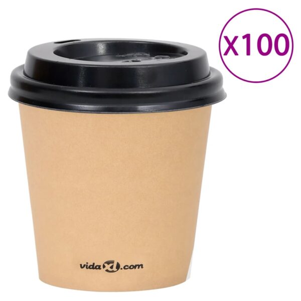 vidaXL Kaffepapirkopper med lokk 120 ml 100 stk brun