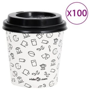 vidaXL Kaffepapirkopper med lokk 120 ml 100 stk hvit og svart