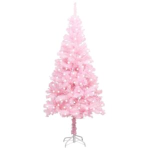 vidaXL Forhåndsbelyst kunstig juletre med stativ rosa 240 cm PVC