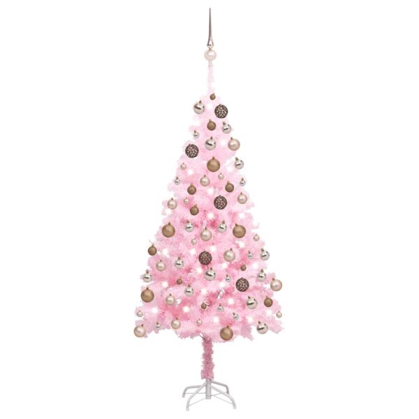 vidaXL Forhåndsbelyst kunstig juletre med kulesett rosa 150 cm PVC