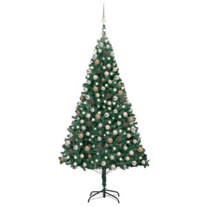 vidaXL Forhåndsbelyst kunstig juletre med kulesett grønn 210 cm PVC