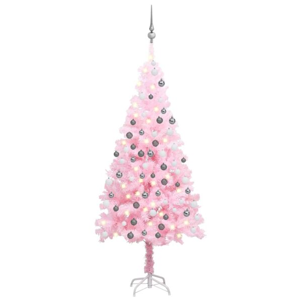 vidaXL Forhåndsbelyst kunstig juletre med kulesett rosa 180 cm PVC