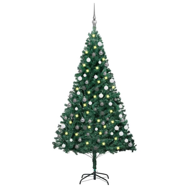 vidaXL Forhåndsbelyst kunstig juletre med kulesett grønn 150 cm PVC