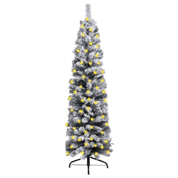 vidaXL Slankt forhåndsbelyst juletre med flokket snø grønn 210 cm PVC