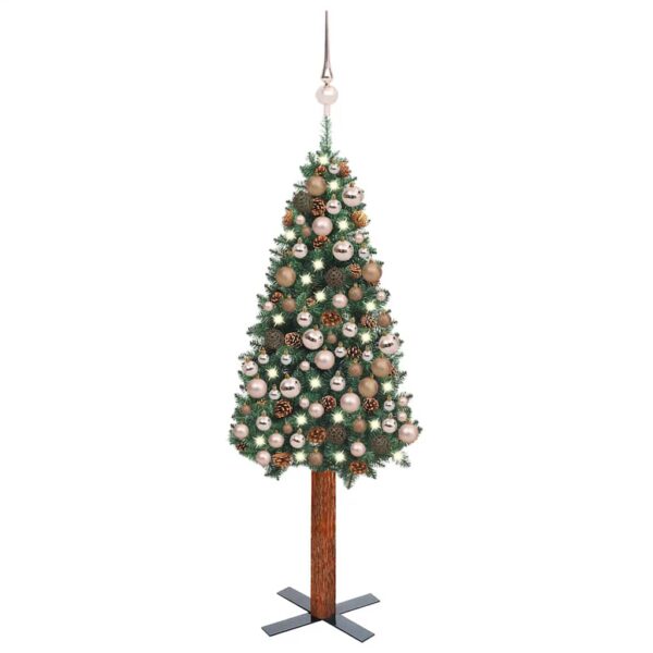 vidaXL Forhåndsbelyst slankt juletre med kulesett grønn 150 cm PVC