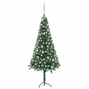 vidaXL Kunstig hjørnejuletre med LED og kulesett grønn 120 cm PVC