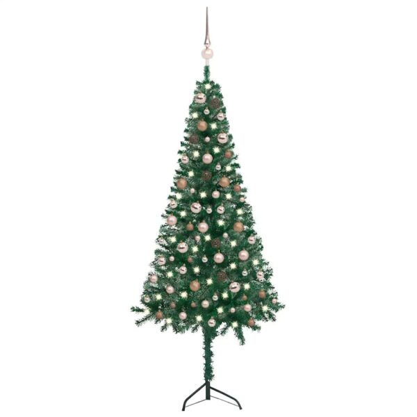 vidaXL Kunstig hjørnejuletre med LED og kulesett grønn 180 cm PVC