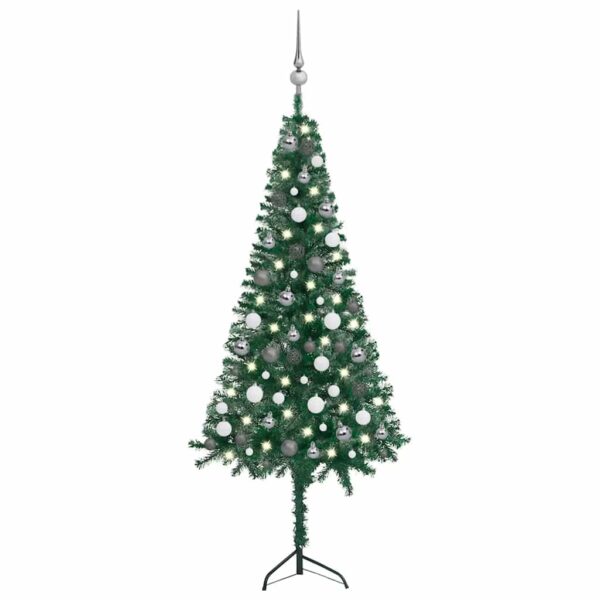 vidaXL Kunstig hjørnejuletre med LED og kulesett grønn 150 cm PVC