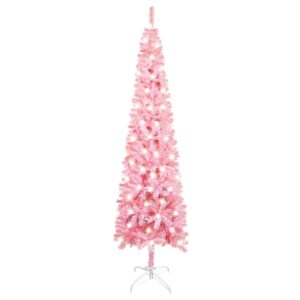 vidaXL Forhåndsbelyst slankt juletre rosa 150 cm