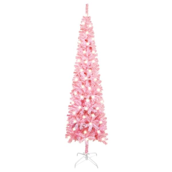 vidaXL Forhåndsbelyst slankt juletre rosa 150 cm