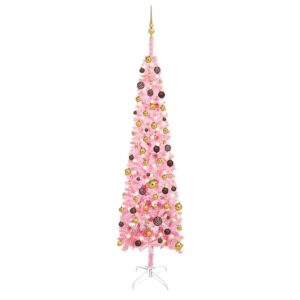 vidaXL Forhåndsbelyst kunstig juletre med kulesett rosa 240 cm PVC