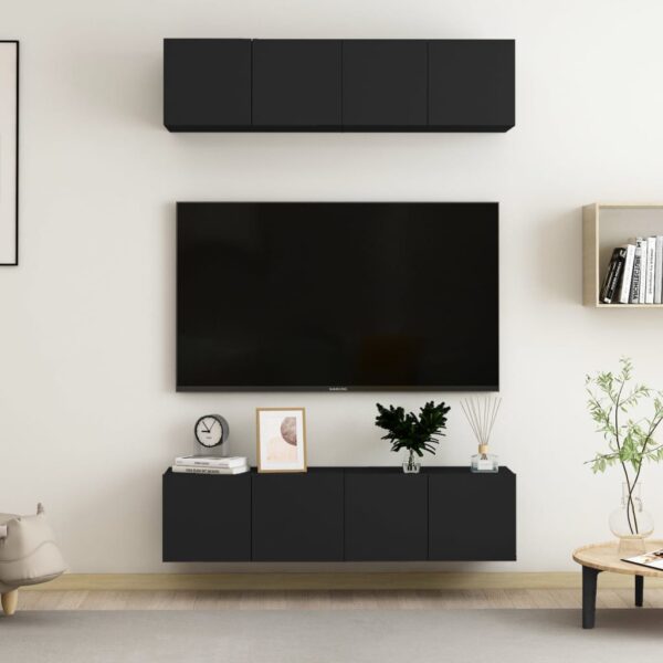 vidaXL TV-benker 4 stk svart 60x30x30 cm konstruert tre