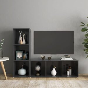 vidaXL TV-benker 2 stk grå 107x35x37 cm konstruert tre