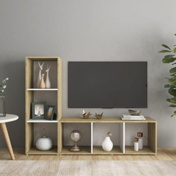 vidaXL TV-benker 2 stk hvit og sonoma eik 107x35x37 cm konstruert tre