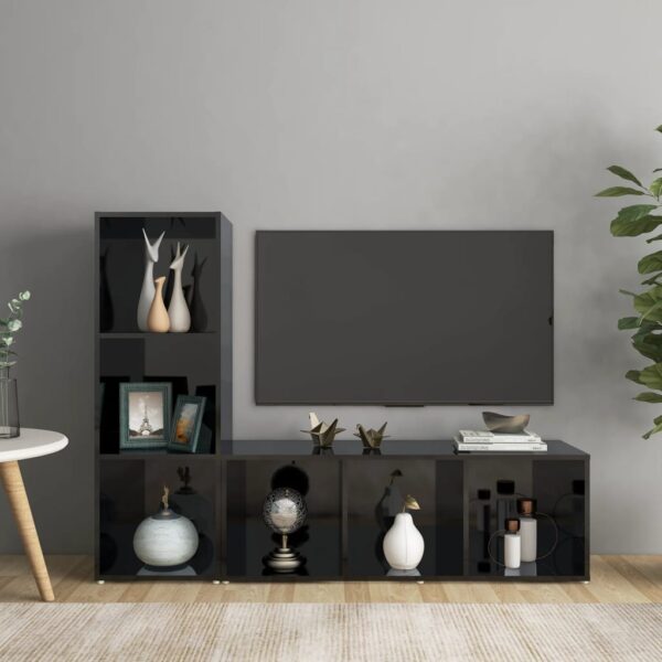 vidaXL TV-benker 2 stk høyglans svart 107x35x37 cm konstruert tre