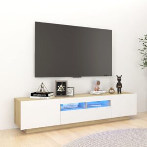 vidaXL TV-benk med LED-lys hvit og sonoma eik 180x35x40 cm