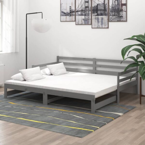 vidaXL Uttrekkbar dagseng grå heltre furu 2x(90x200) cm