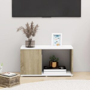 vidaXL TV-benk hvit og sonoma eik 60x24x32 cm konstruert tre