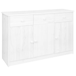 vidaXL Skjenk 3 skuffer hvit 113x35x73 cm heltre furu