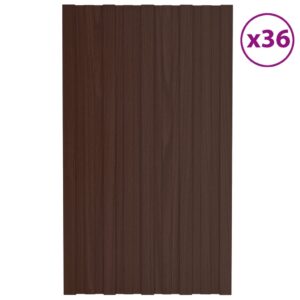 vidaXL Takplater 36 stk brun 80x45 cm galvanisert stål