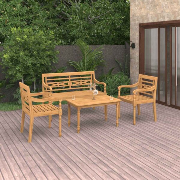 vidaXL Hagesofagruppe 4 deler heltre teak