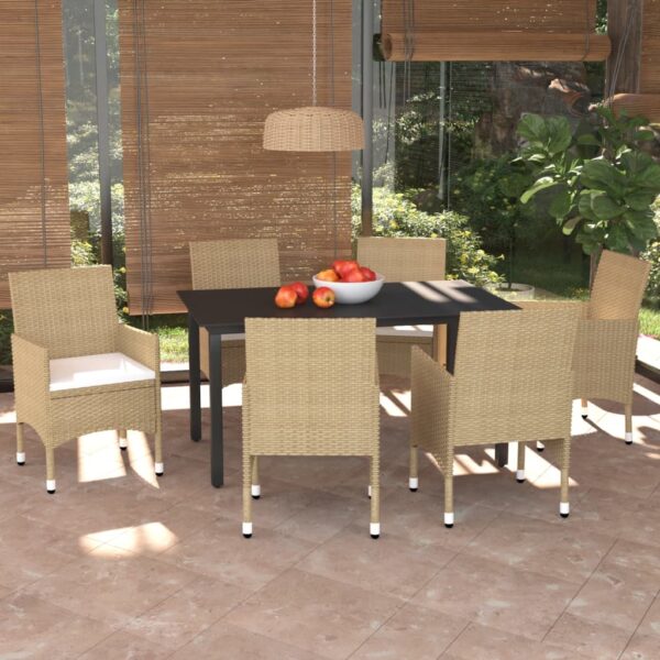 vidaXL Hagespisegruppe med puter 7 deler polyrotting beige