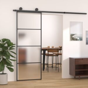 vidaXL Skyvedør frostet ESG-glass og aluminium 76x205 cm svart