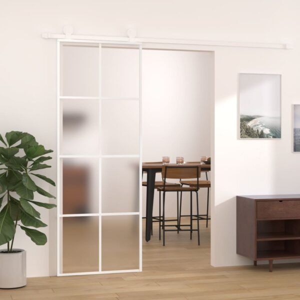 vidaXL Skyvedør frostet ESG-glass og aluminium 76x205 cm hvit