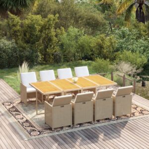 vidaXL Hagespisegruppe med puter 9 deler polyrotting beige