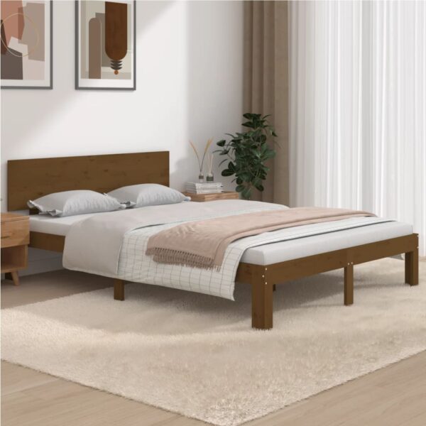 vidaXL Sengeramme honningbrun heltre 135x190 cm 4FT6 Double