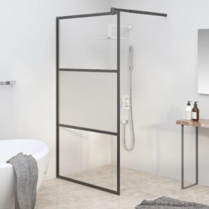 vidaXL Dusjvegg 115x195 cm halvfrostet ESG-glass svart