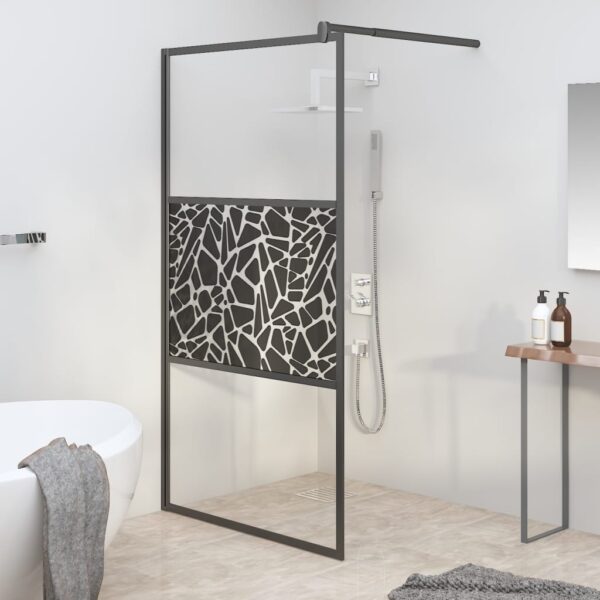 vidaXL Dusjvegg 100x195 cm ESG-glass med steindesign svart