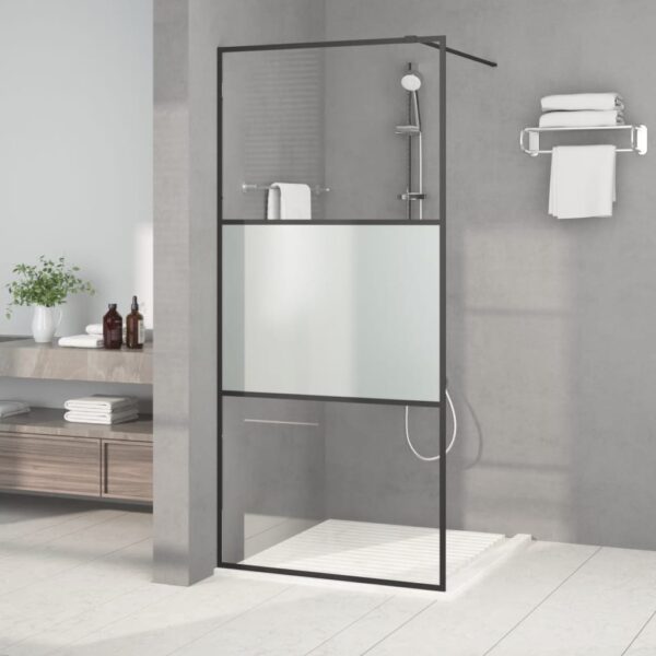 vidaXL Dusjvegg svart 90x195 cm halvfrostet ESG-glass