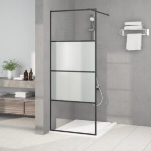 vidaXL Dusjvegg svart 80x195 cm halvfrostet ESG-glass