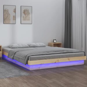 vidaXL Sengeramme med LED 150x200 cm King Size heltre