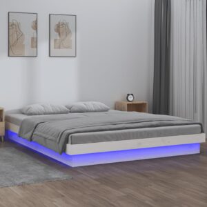 vidaXL Sengeramme med LED hvit 150x200 cm King Size heltre