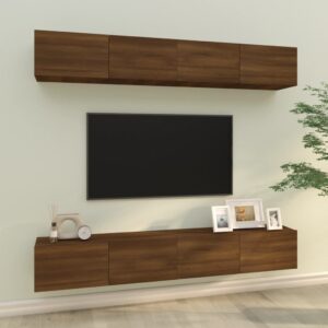 vidaXL Vegghengte TV-benker 4 stk brun eik 100x30x30 cm