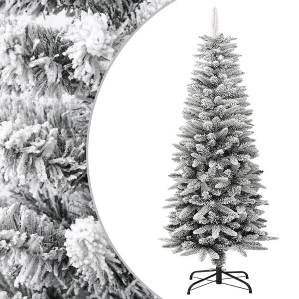 vidaXL Slankt kunstig juletre med flokket snø 120 cm PVC og PE